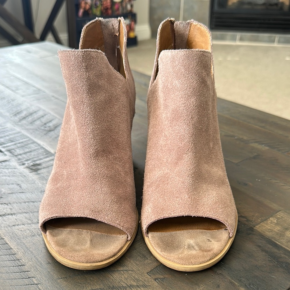 Tan Suede Ankle Booties with Chunky Heel